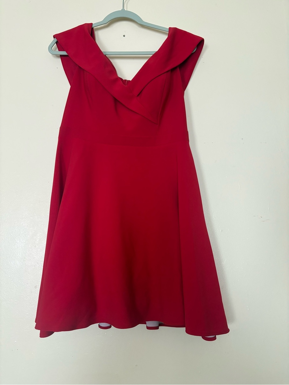 Xscape Red Sleeveless Midi Fit-and-Flare Dress with Draped Collar